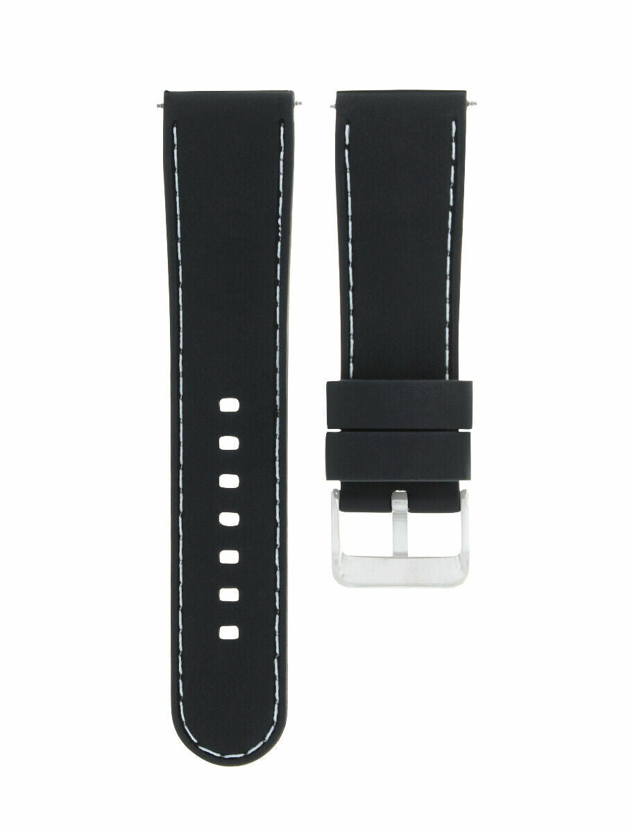 NEW 24MM RUBBER STRAP BAND FIT GUCCI WATCH BLACK WHITE STITCH