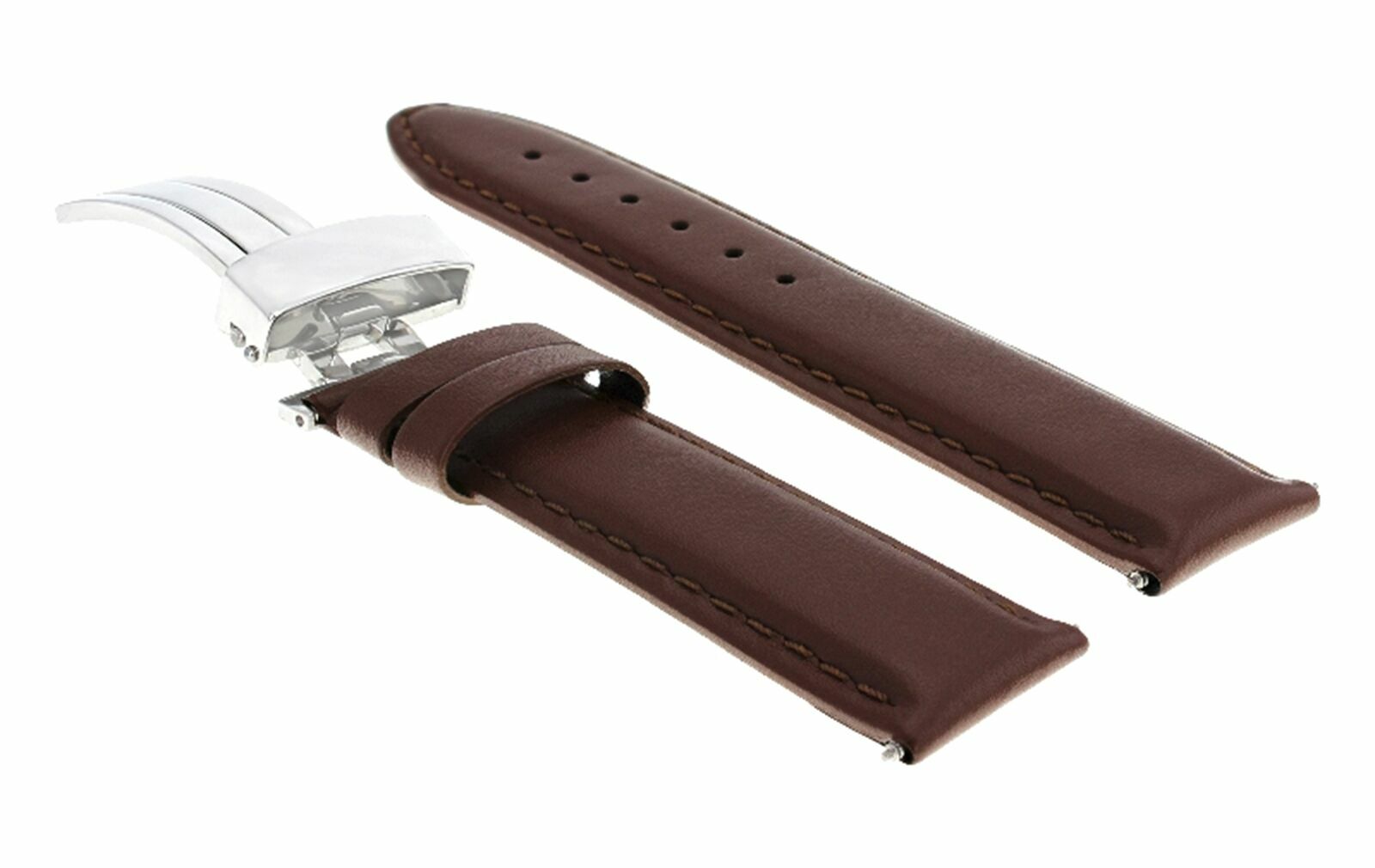 22MM LEATHER WATCH STRAP SMOOTH BAND DEPLOY CLASP FOR BREITLING TAN L/BROWN