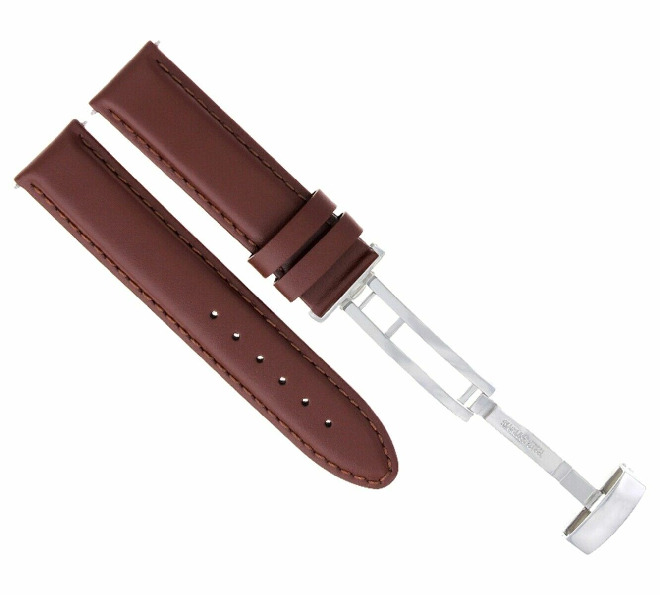 22MM LEATHER WATCH STRAP SMOOTH BAND DEPLOY CLASP FOR BREITLING TAN L/BROWN