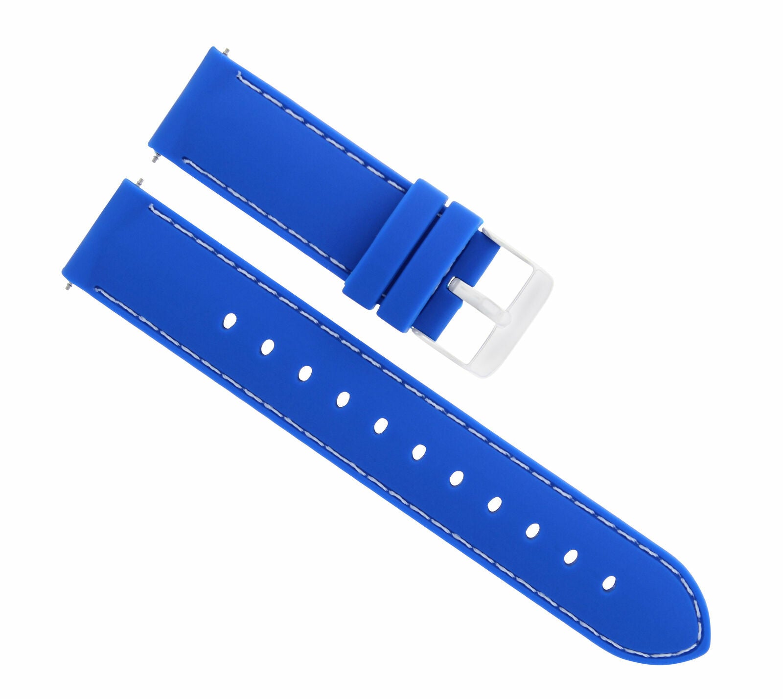 20MM SOFT RUBBER DIVER WATCH BAND STRAP BULOVA ACCUTRON WATCH BLUE WHITE STITCH