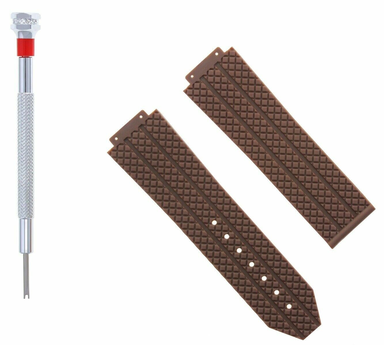 24MM RUBBER WATCH STRAP BAND FOR HUBLOT 44-45MM BIG BANG + SCREWDRIVER BROWN