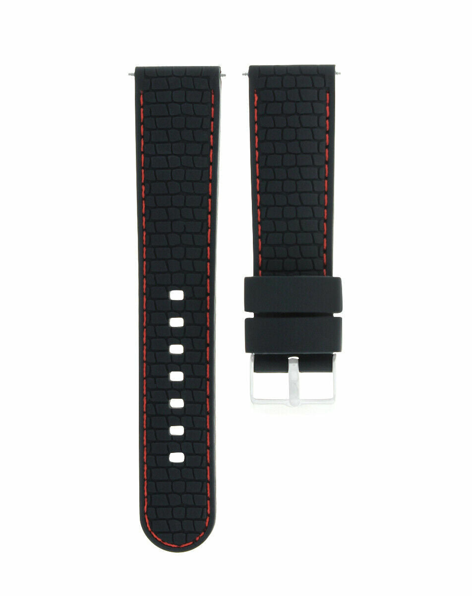 24MM RUBBER WATCH STRAP BAND FOR CROTON WATCH CR307952 BLACK RED STITCH