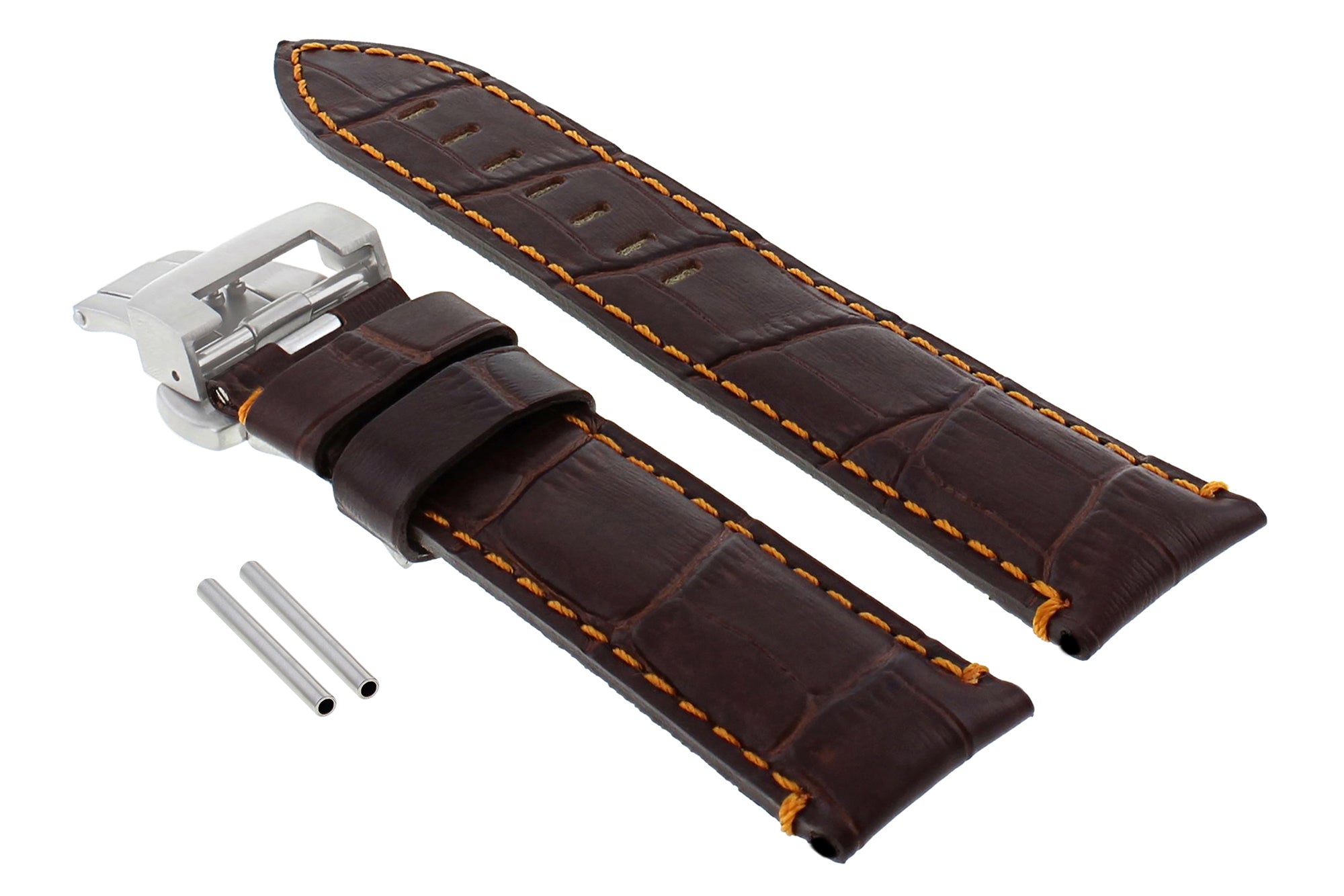 24MM LEATHER BAND STRAP DEPLOYMENT CLASP FOR 44MM PANERAI 90 104 BROWN ORANGE