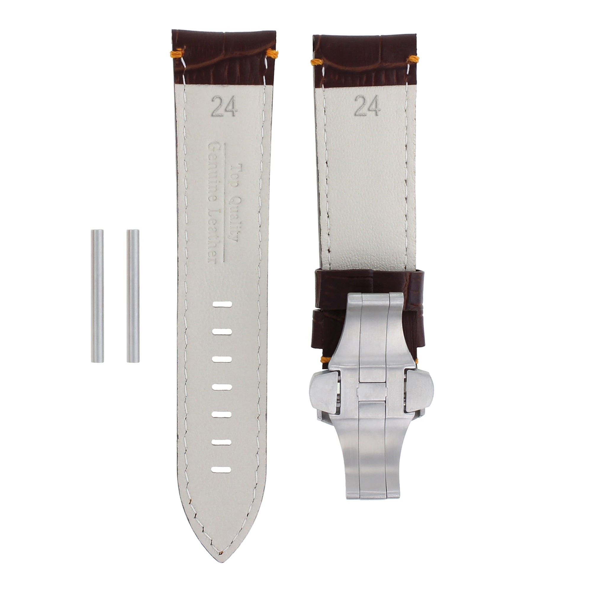 24MM LEATHER BAND STRAP DEPLOYMENT CLASP FOR 44MM PANERAI 90 104 BROWN ORANGE