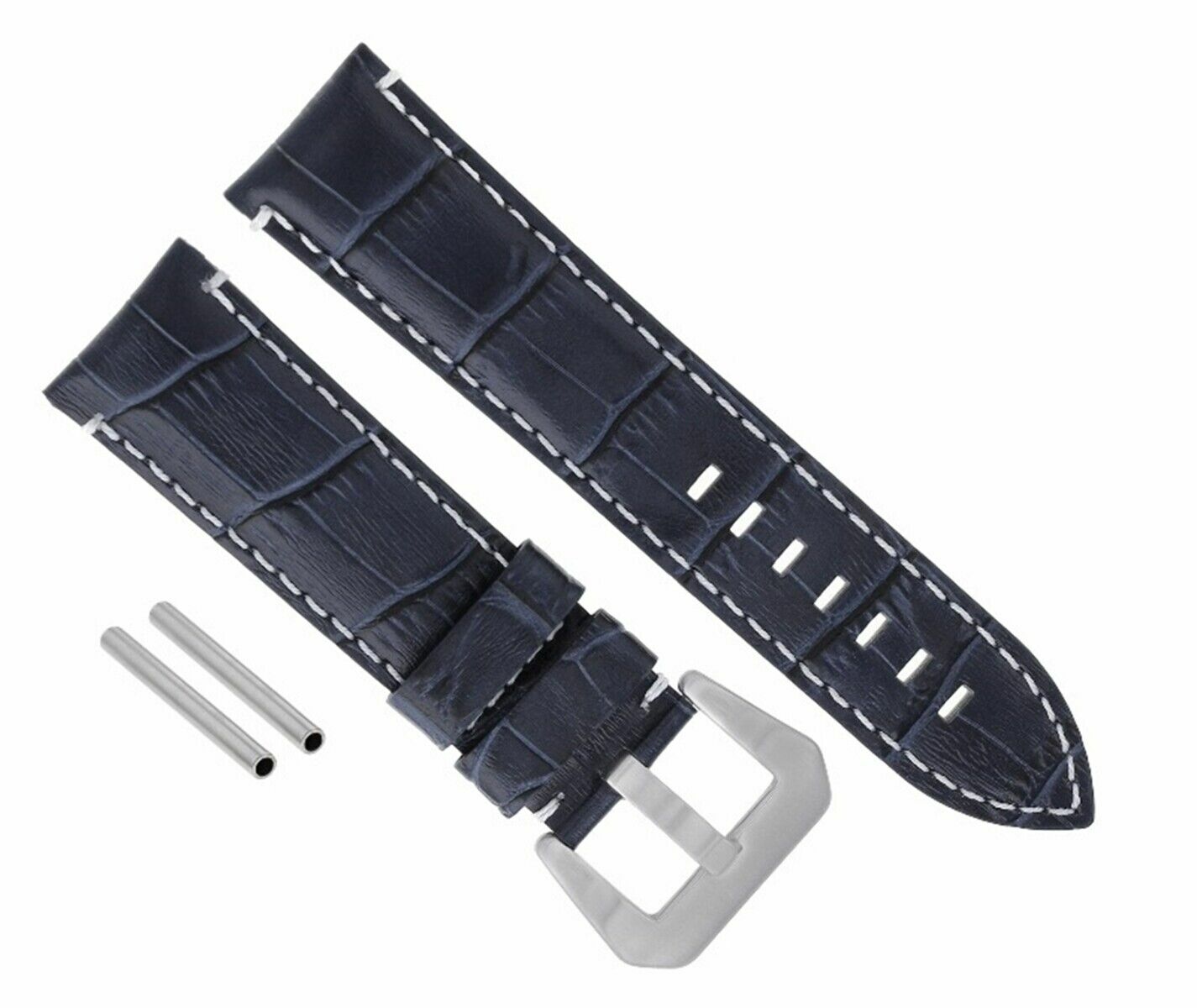 24MM GENUINE LEATHER WATCH BAND STRAP FOR PAM 44MM PANERAI BLACK WHITE STITCH