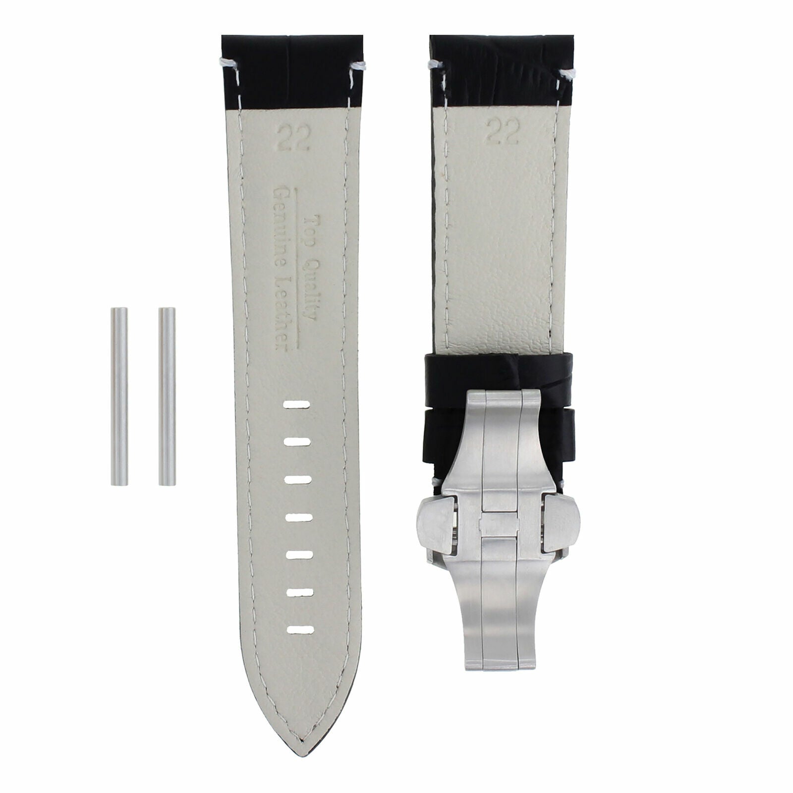 22MM LEATHER WATCH BAND STRAP FOR PANERAI 241 049 120 50 51 MARINA CLASP BLACK W