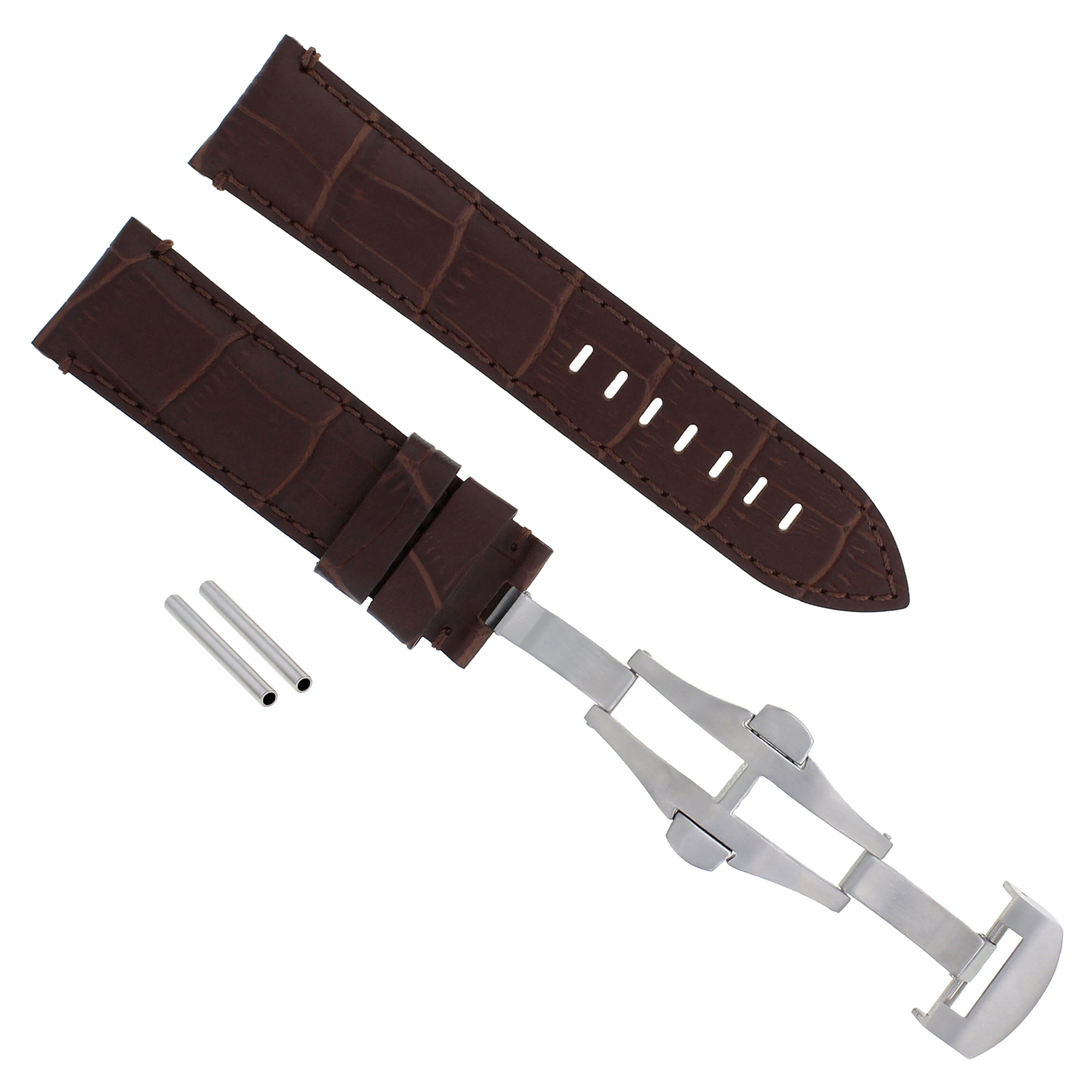 24MM LEATHER WATCH BAND STRAP DEPLOYMENT CLASP FOR PAM 44MM PANERAI 104 BROWN