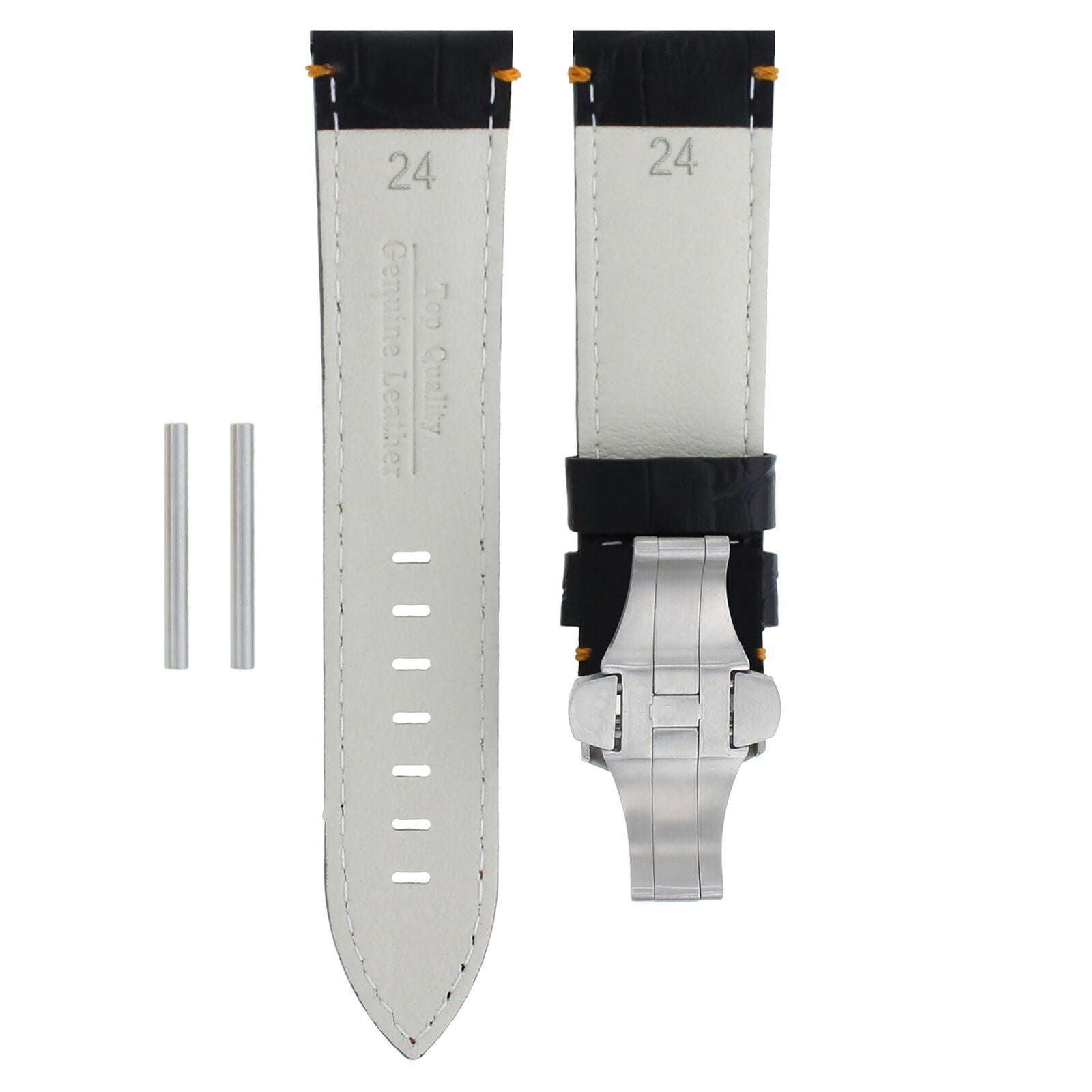 24MM LEATHER STRAP BAND DEPLOYMENT CLASP FOR PAM 44MM PANERAI 88 BLACK ORANGE