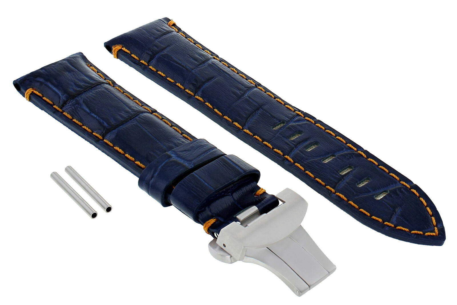 22MM PAM LEATHER BAND STRAP FOR PANERAI 119 244 159 GMT DEPLOY CLASP BLUE ORANGE