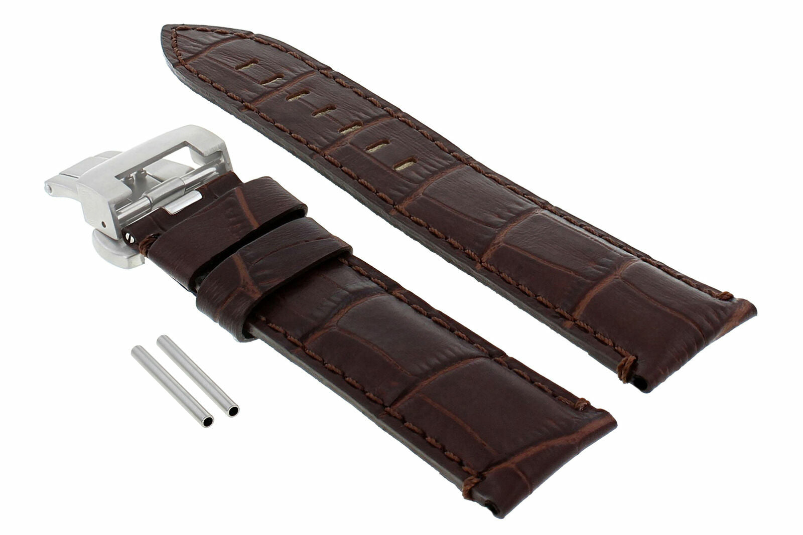 22MM LEATHER BAND STRAP FOR PAM PANERAI  111 119 244 GMT DEPLOYMENT CLASP BROWN