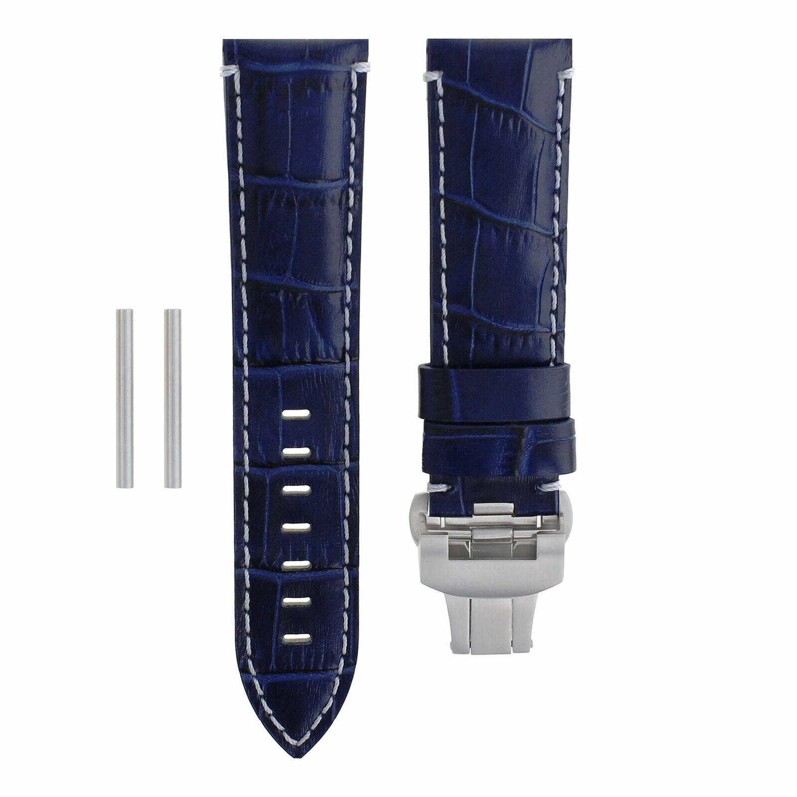 22MM LEATHER WATCH BAND STRAP DEPLOYMENT CLASP FOR PAM PANERAI 111 MARINA BLUE W