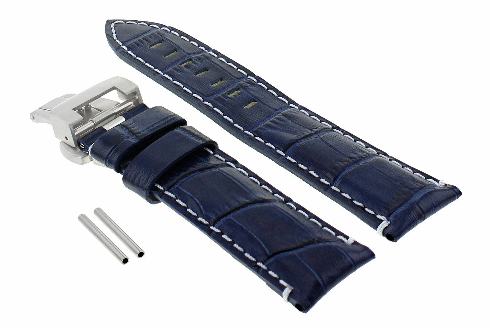 22MM LEATHER WATCH BAND STRAP DEPLOYMENT CLASP FOR PAM PANERAI 111 MARINA BLUE W