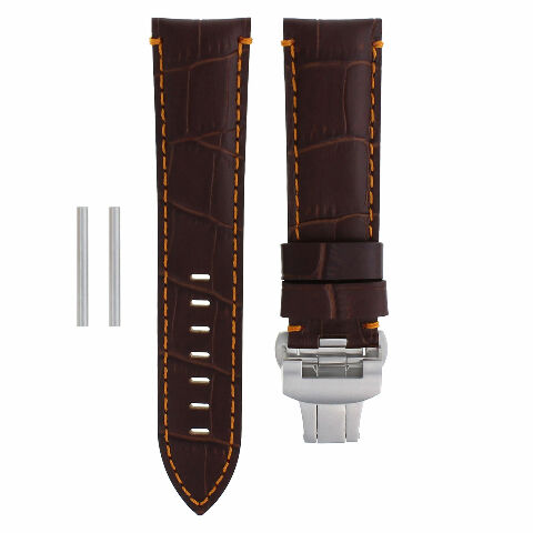 22MM PAM LEATHER STRAP BAND DEPLOYMENT CLASP FOR PANERAI 111 119 BROWN ORANGE