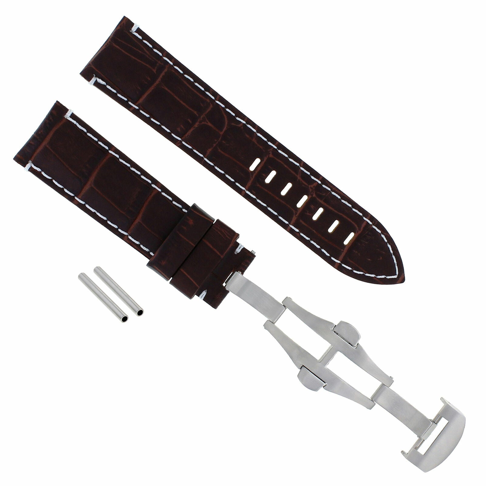 24MM PAM LEATHER WATCH STRAP BAND DEPLOYMENT CLASP FOR PANERAI 104 BROWN WS