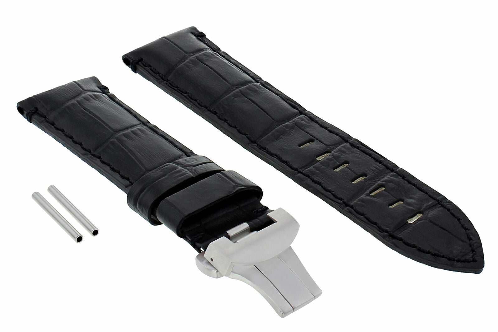 22MM PAM LEATHER BAND STRAP FOR PANERAI 111 119 244 GMT DEPLOYMENT CLASP BLACK