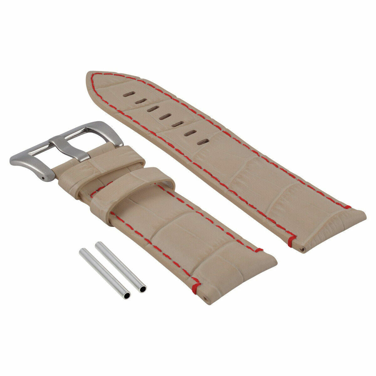 24MM GENUINE LEATHER WATCH BAND STRAP FOR PAM 44MM PANERAI GMT BEIGE RED STITCH