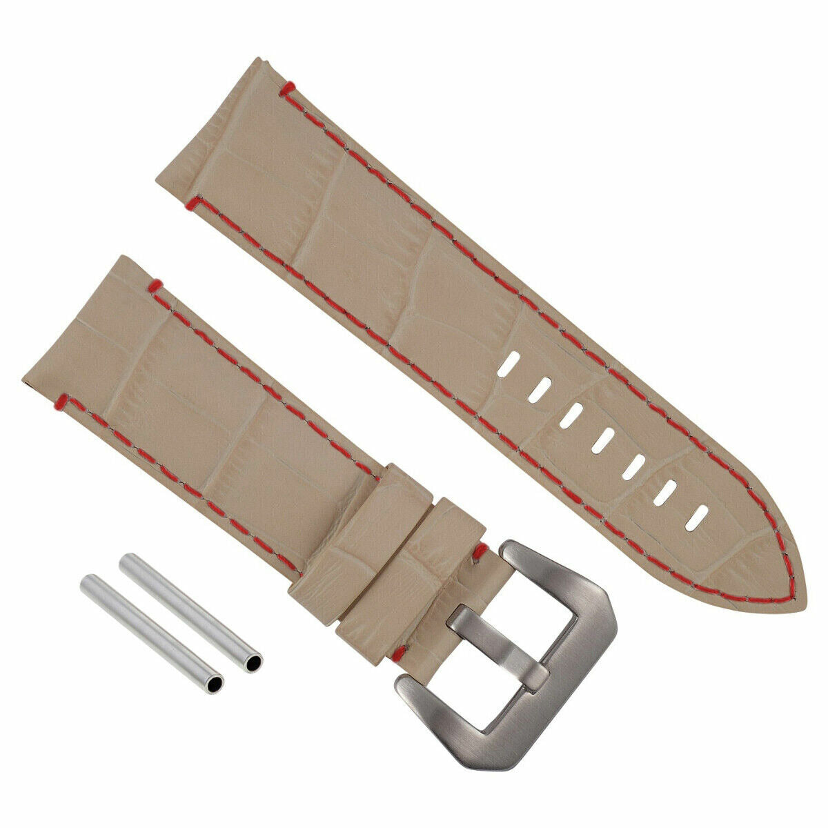 24MM GENUINE LEATHER WATCH BAND STRAP FOR PAM 44MM PANERAI GMT BEIGE RED STITCH