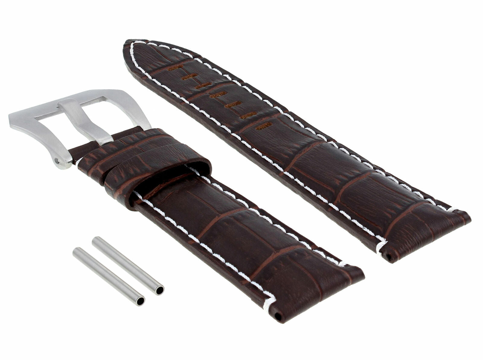 22MM PAM LEATHER WATCH BAND STRAP FOR PAM PANERAI MARINA  BROWN WHITE STITCH