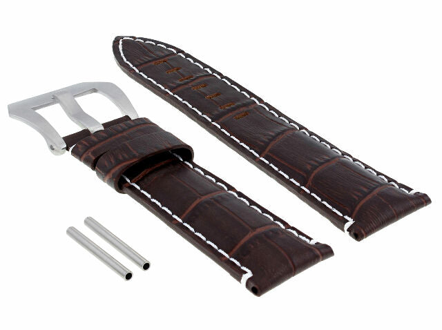 22MM PAM LEATHER WATCH BAND STRAP FOR PAM PANERAI MARINA  BROWN WHITE STITCH