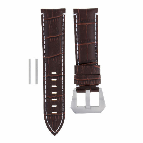 22MM PAM LEATHER WATCH BAND STRAP FOR PAM PANERAI MARINA  BROWN WHITE STITCH