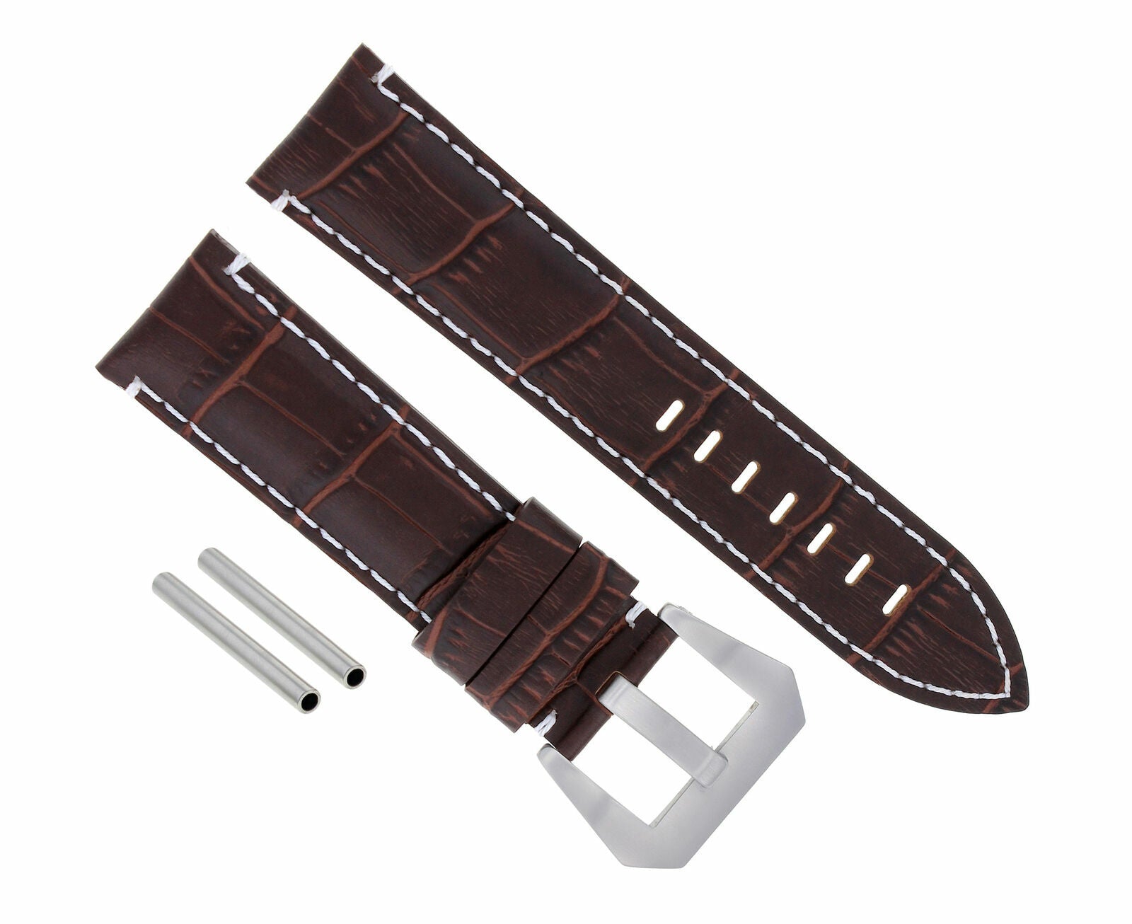 22MM PAM LEATHER WATCH BAND STRAP FOR PAM PANERAI MARINA  BROWN WHITE STITCH