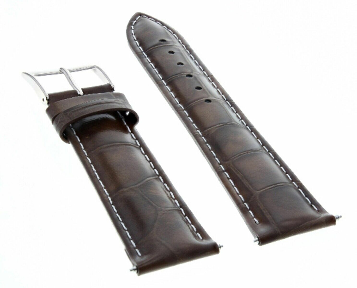 24MM ITALIAN LEATHER WATCH STRAP BAND FOR TAG HEUER DARK BROWN WHITE STITCH