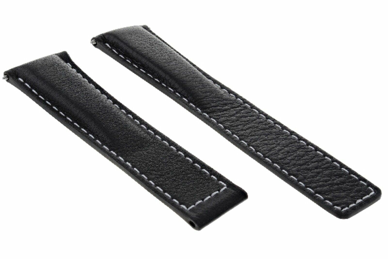 LEATHER BAND STRAP FOR DEPLOYMENT CLASP 22/18 TAG HEUER MONACO BLACK WS PLAIN