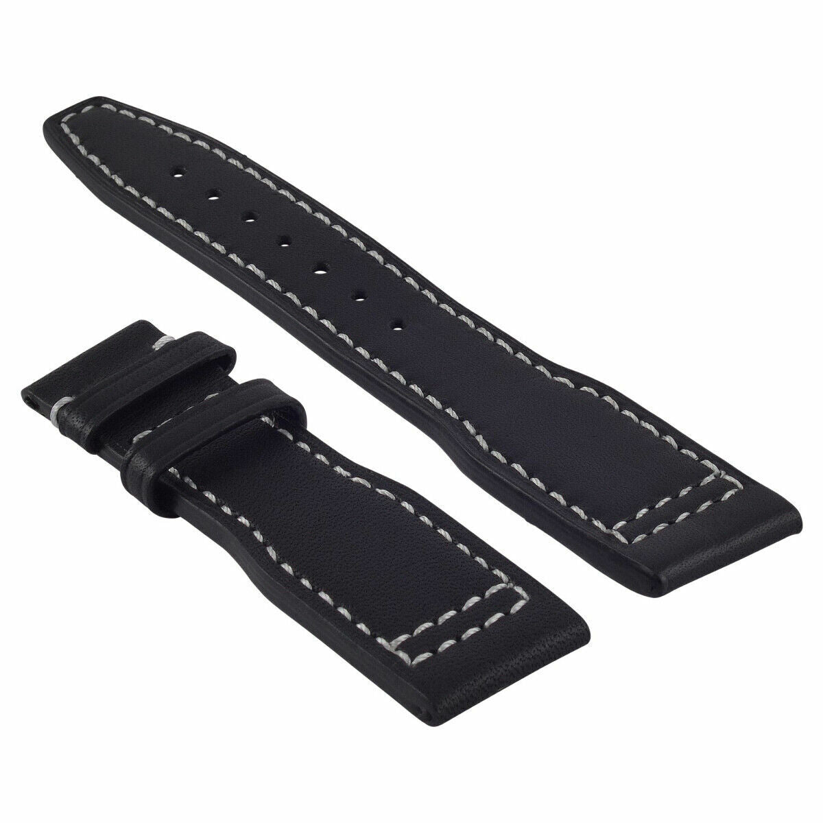 22MM CALF LEATHER WATCH STRAP BAND DEPLOYMENT CLASP FOR IWC WATCH PILOT BLACK WS