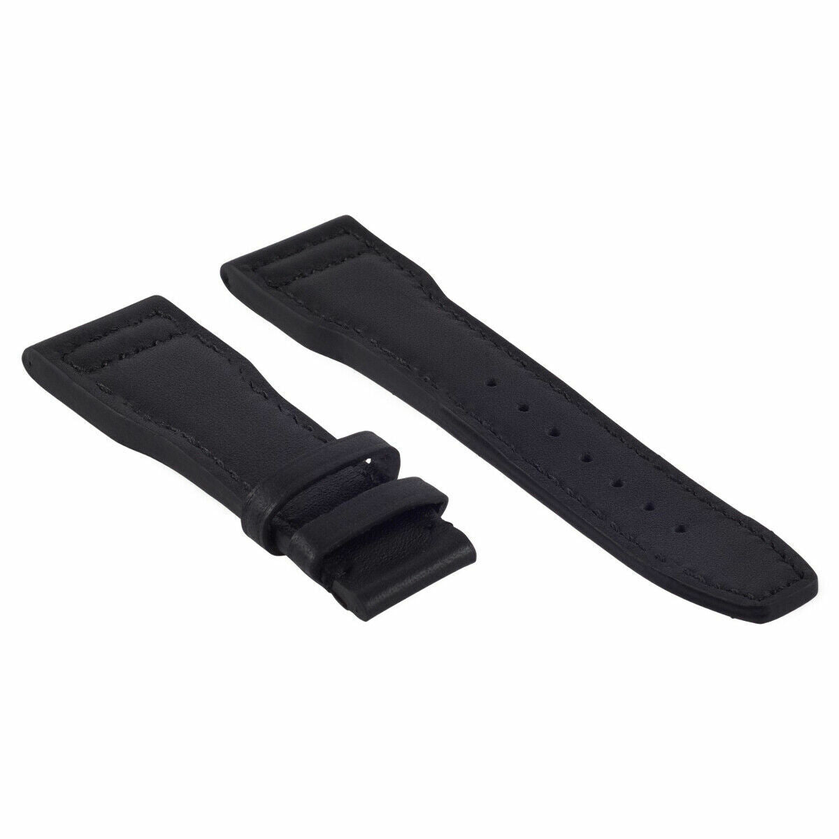 22MM LEATHER WATCH STRAP BAND DEPLOYMENT CLASP FOR IWC PILOT PORTUGESE BLACK