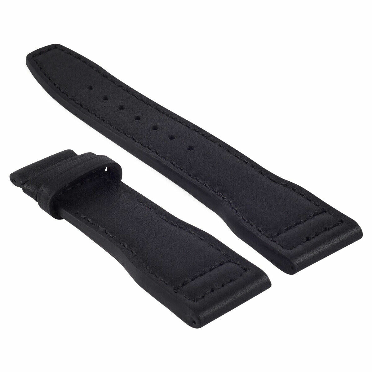 22MM LEATHER WATCH STRAP BAND DEPLOYMENT CLASP FOR IWC PILOT PORTUGESE BLACK