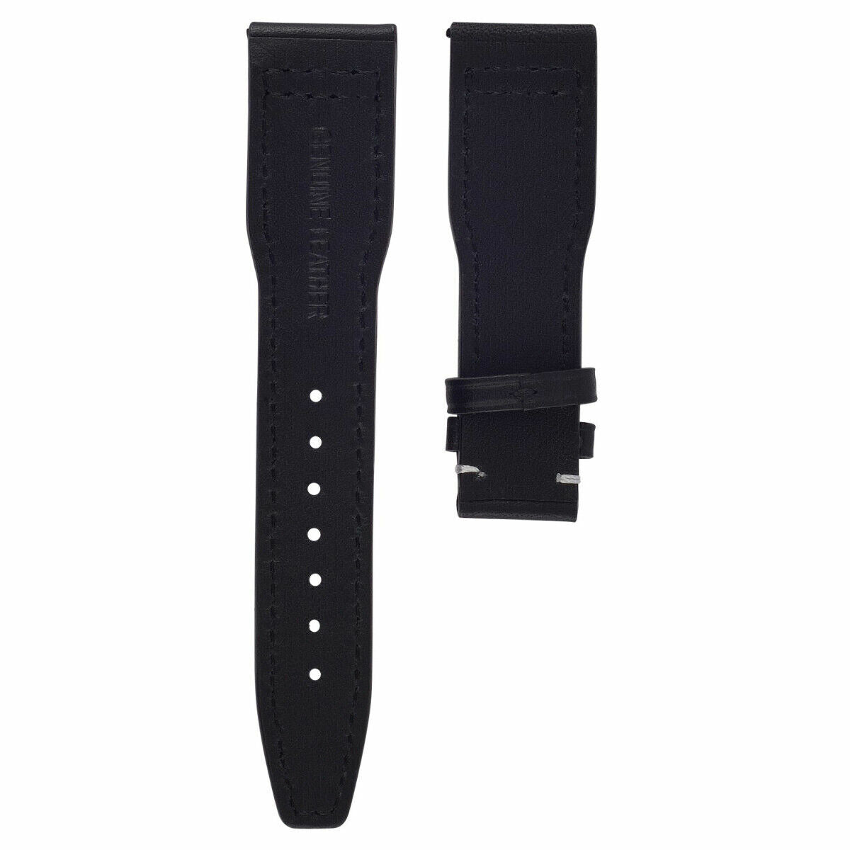 22MM LEATHER WATCH STRAP BAND DEPLOYMENT CLASP FOR IWC PILOT PORTUGESE BLACK