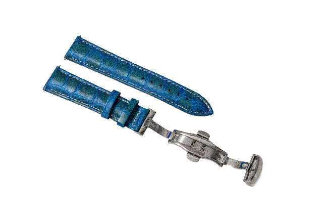 18MM LEATHER WATCH STRAP BAND FOR ULYSSE NARDIN WATCH DEPLOYMENT CLASP L/BLUE