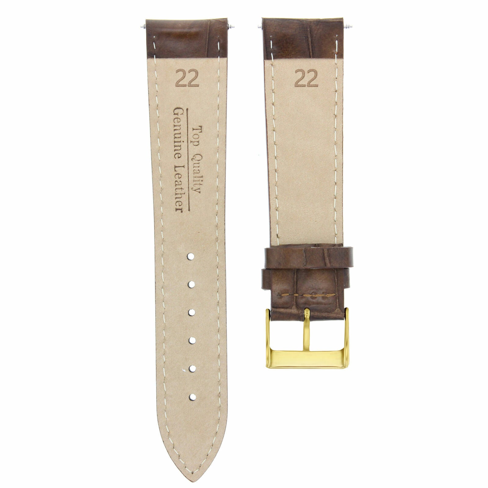 22MM LEATHER WATCH STRAP BAND FOR OMEGA SEAMASTER PLANET OCEAN L/BROWN WS GOLD