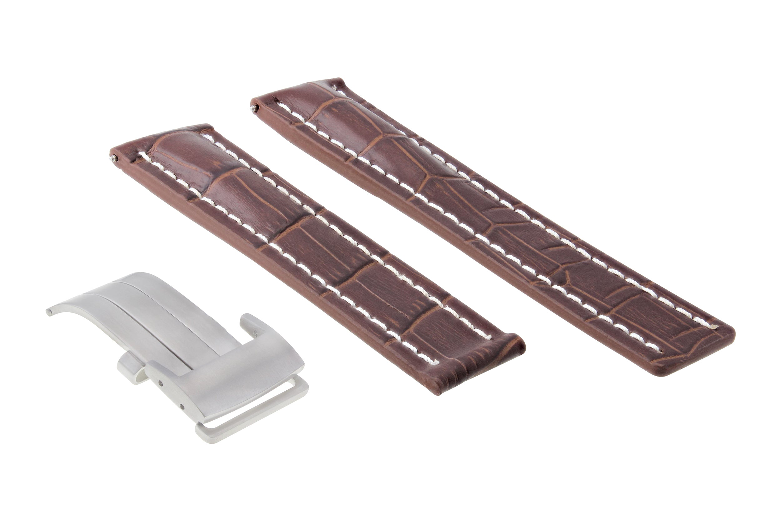 24MM LEATHER WATCH BAND STRAP FOR BREITLING NAVITIMER DEPLOYMENT CLASP BROWN WS