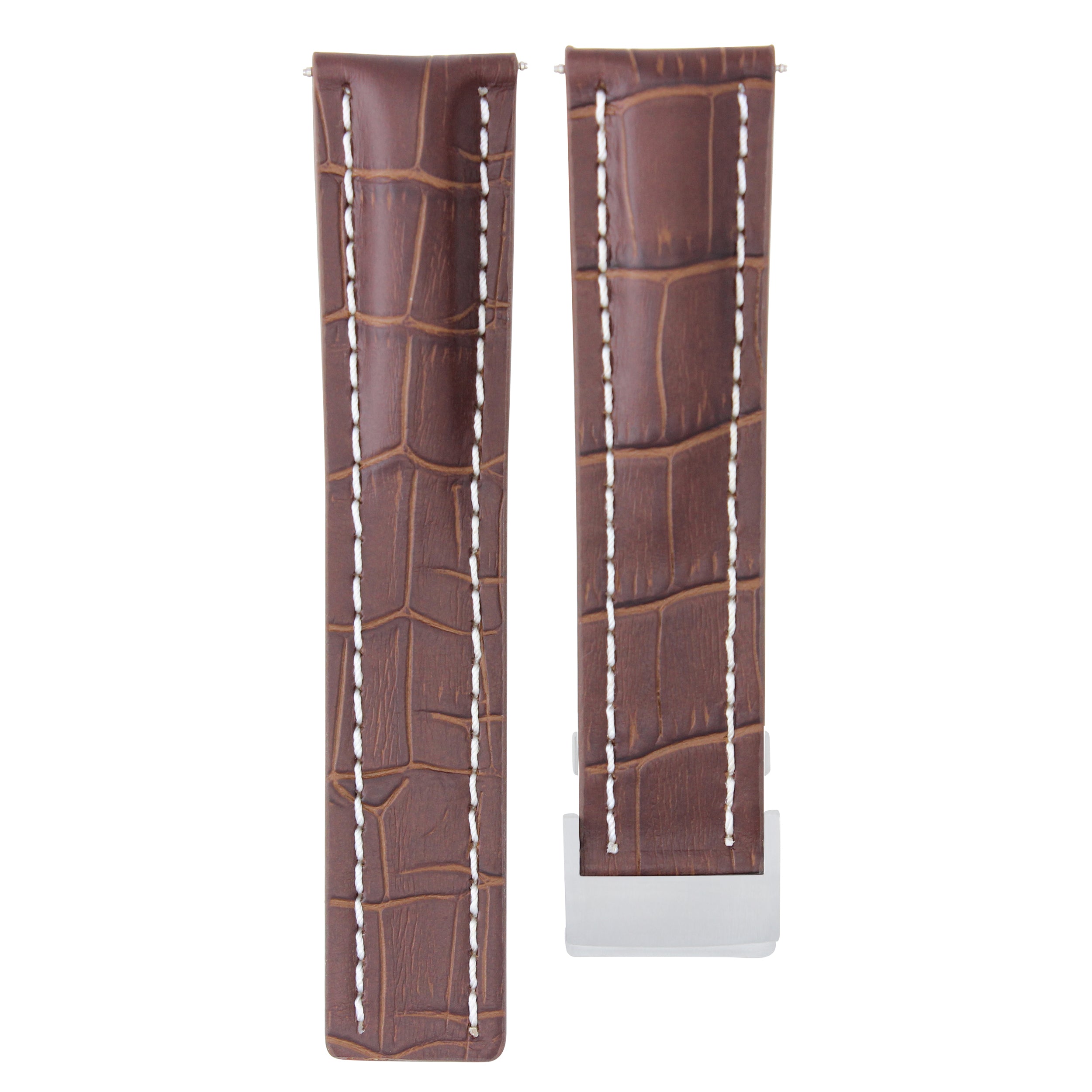 24MM LEATHER WATCH BAND STRAP FOR BREITLING NAVITIMER DEPLOYMENT CLASP BROWN WS