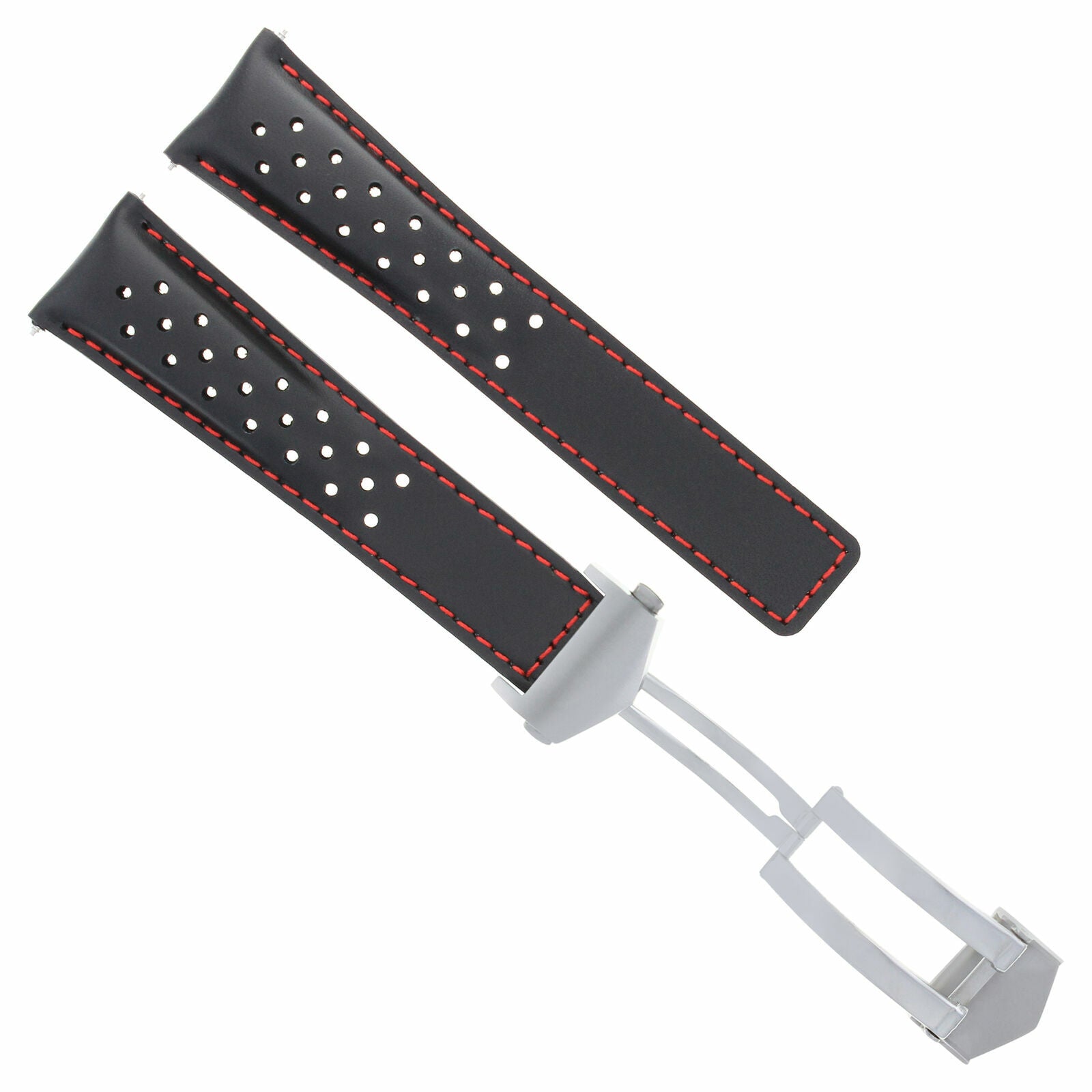 LEATHER WATCH STRAP BAND CLASP 19MM FOR TAG HEUER CARRERA WAR201A TWIN BLACK RED