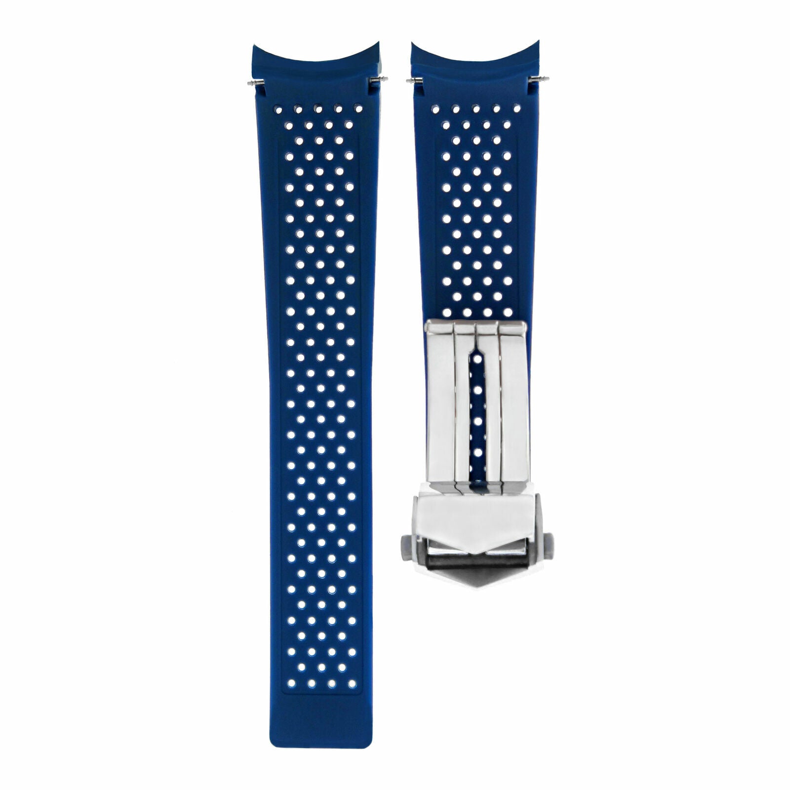 22MM RUBBER STRAP BAND FOR TAG HEUER GRAND CARRERA WATCH DEPLOYMENT CLASP BLUE