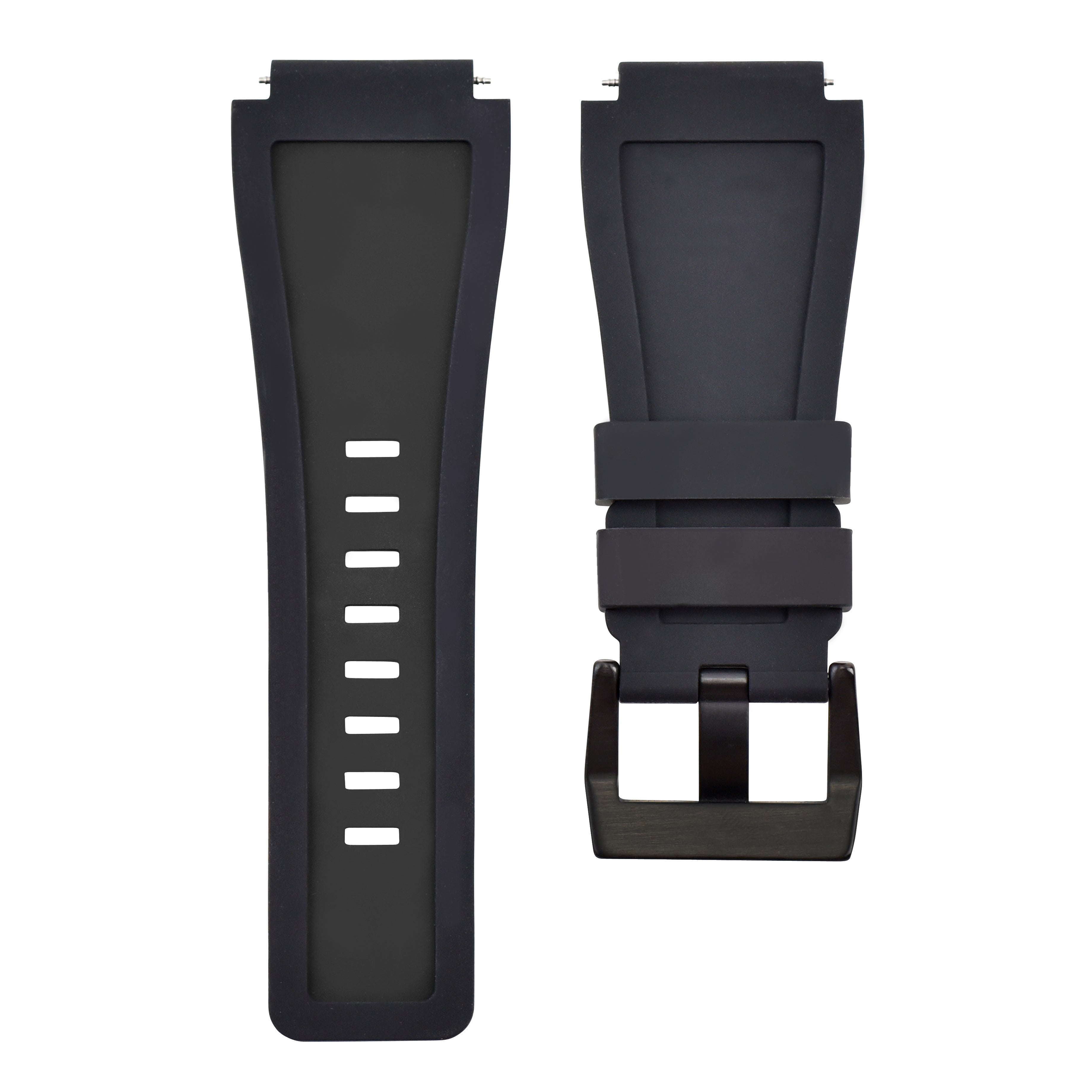 24MM SILICONE RUBBER STRAP BAND FOR BELL ROSS BR-01-BR-03 WATCH BLACK BRUSH