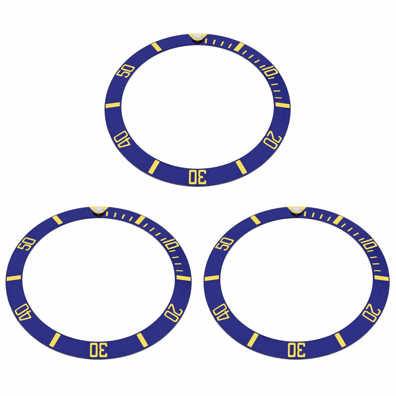 3 BEZEL INSERT ALUMINUM FOR ROLEX SUBMARINER BLUE 16800 16808 16818 GOLD FONT