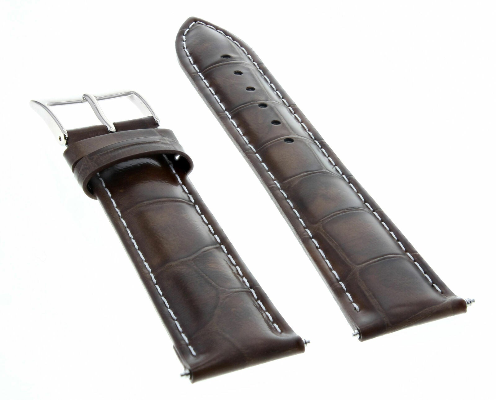 19MM ITALIAN LEATHER WATCH STRAP FOR INVICTA RUSSIAN DIVER DARK BROWN WHITE STIT