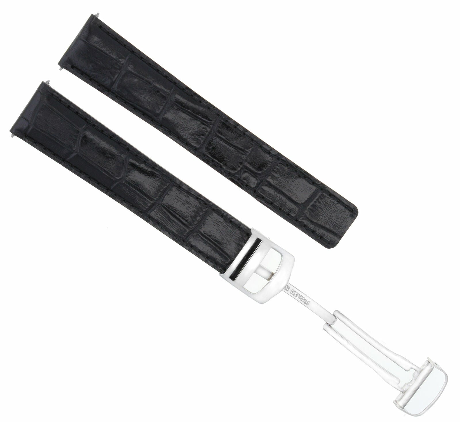 18MM LEATHER BAND STRAP FOR CARTIER TANK DEPLOYMENT CLASP 18/16MM BLACK SILVER