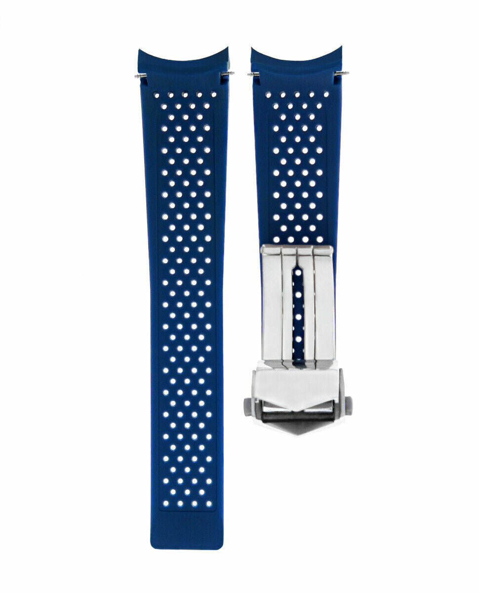 22MM RUBBER STRAP BAND DEPLOYMENT CLASP FOR TAG HEUER GRAND CARRERA WATCH BLUE