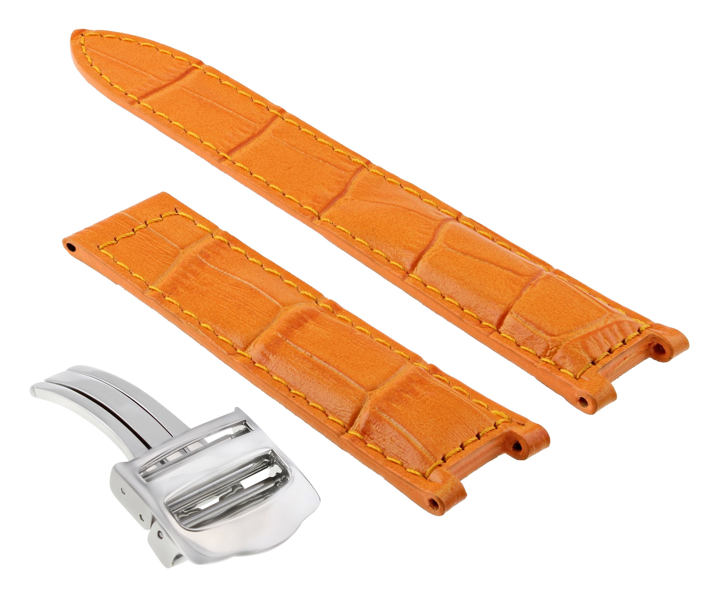 LEATHER WATCH STRAP BAND DEPLOYMENT CLASP FIT PASHA DE CARTIER WATCH 20MM ORANGE