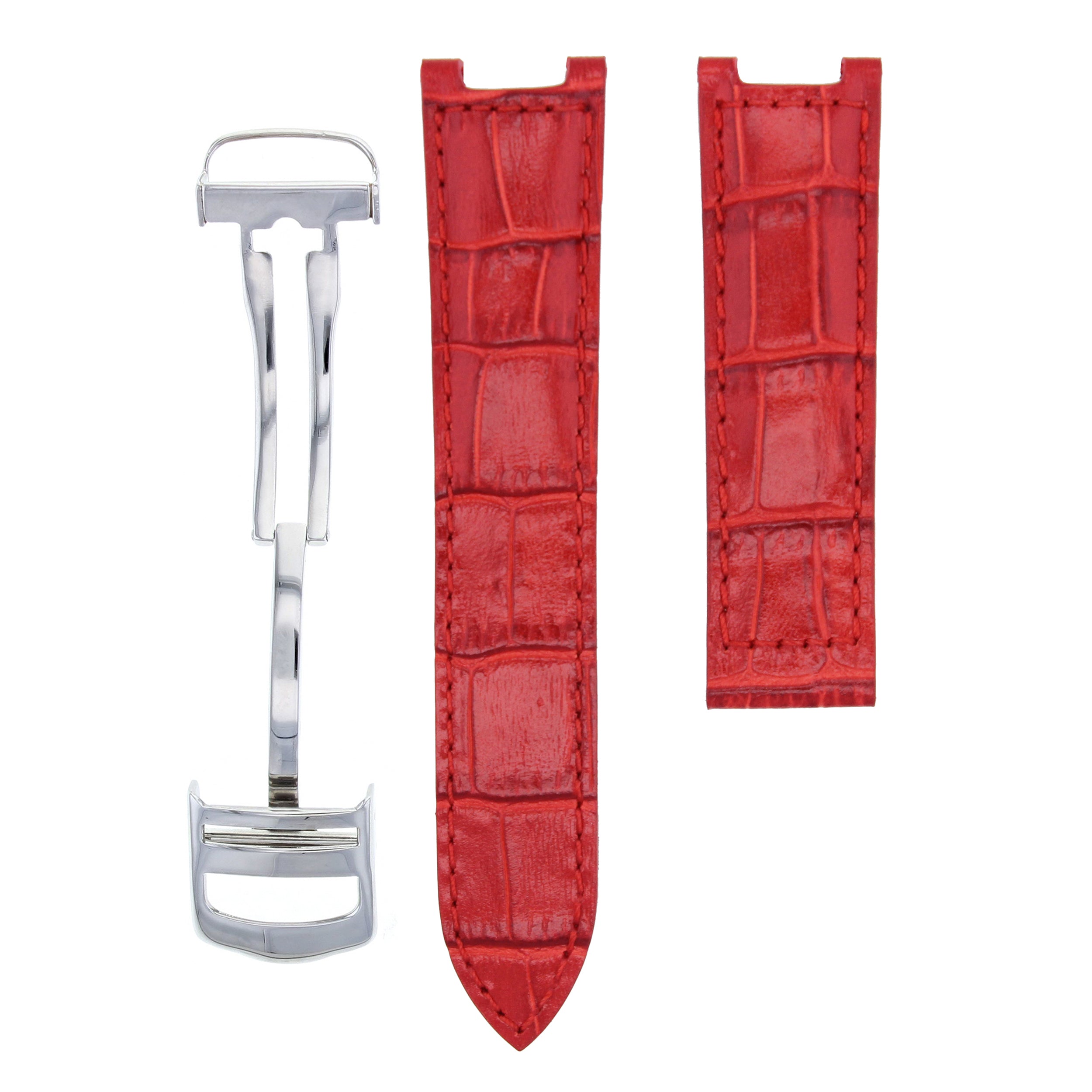 LEATHER WATCH STRAP BAND CLASP FOR CARTIER PASHA GMT WATCH 1032 2113 20MM RED SS