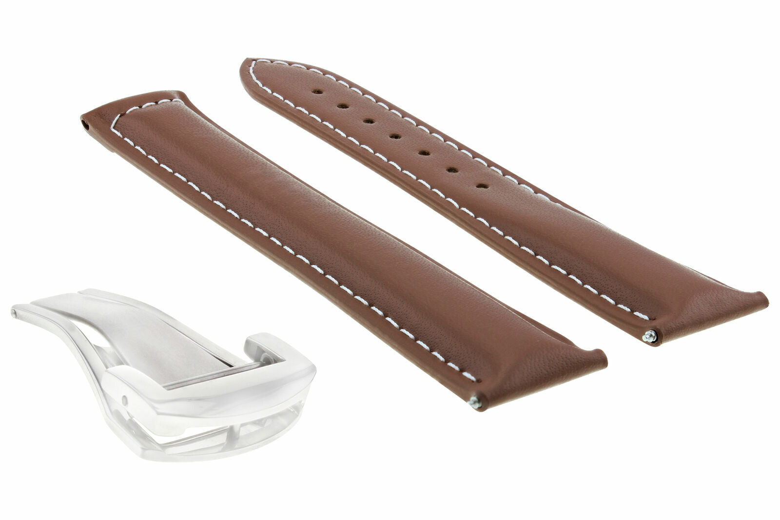 22MM LEATHER STRAP WATCH BAND FOR OMEGA SEAMASTER PLANET OCEAN CLASP TAN WS