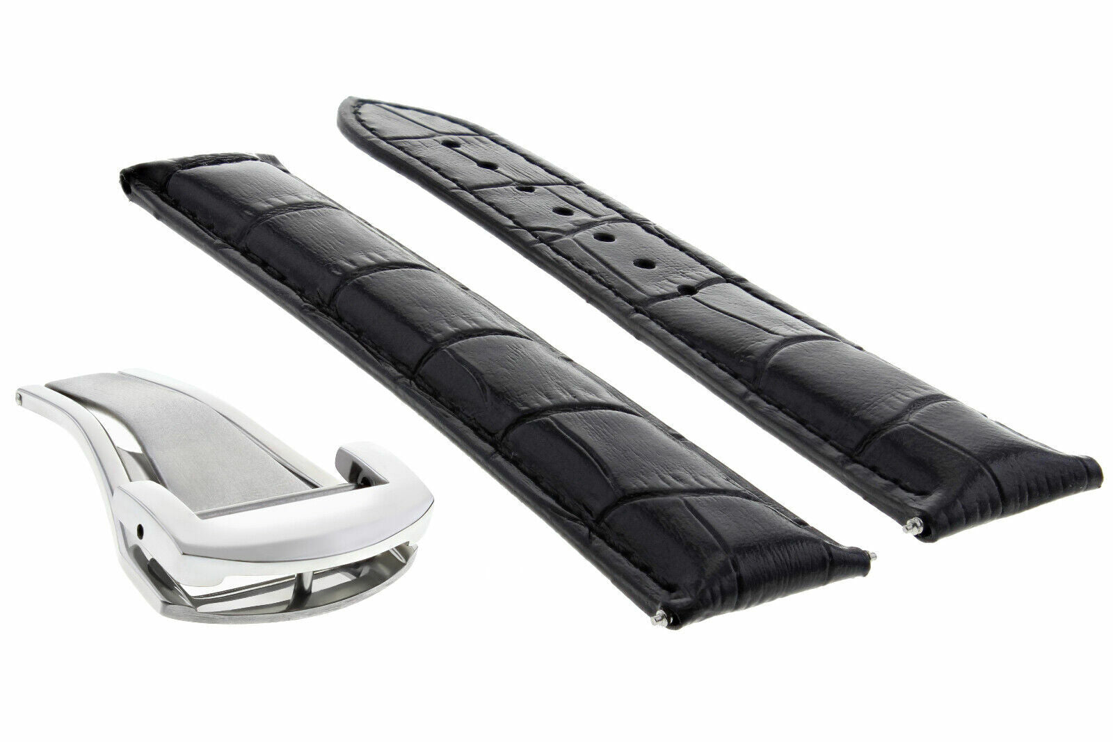 LEATHER WATCH STRAP BAND CLASP FOR 22MM OMEGA SEAMASTER PLANET OCEAN WATCH BLACK