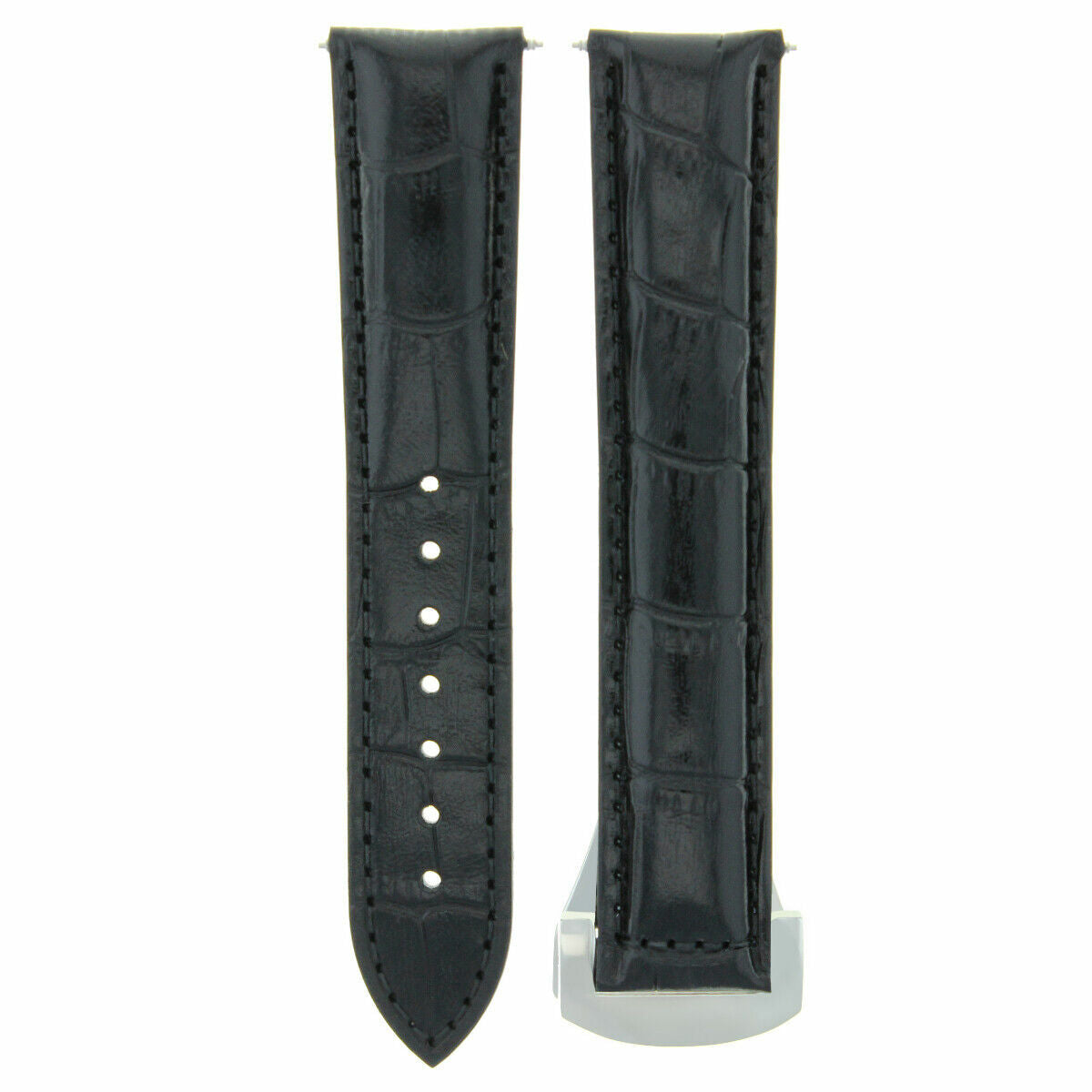 LEATHER WATCH STRAP BAND CLASP FOR 22MM OMEGA SEAMASTER PLANET OCEAN WATCH BLACK
