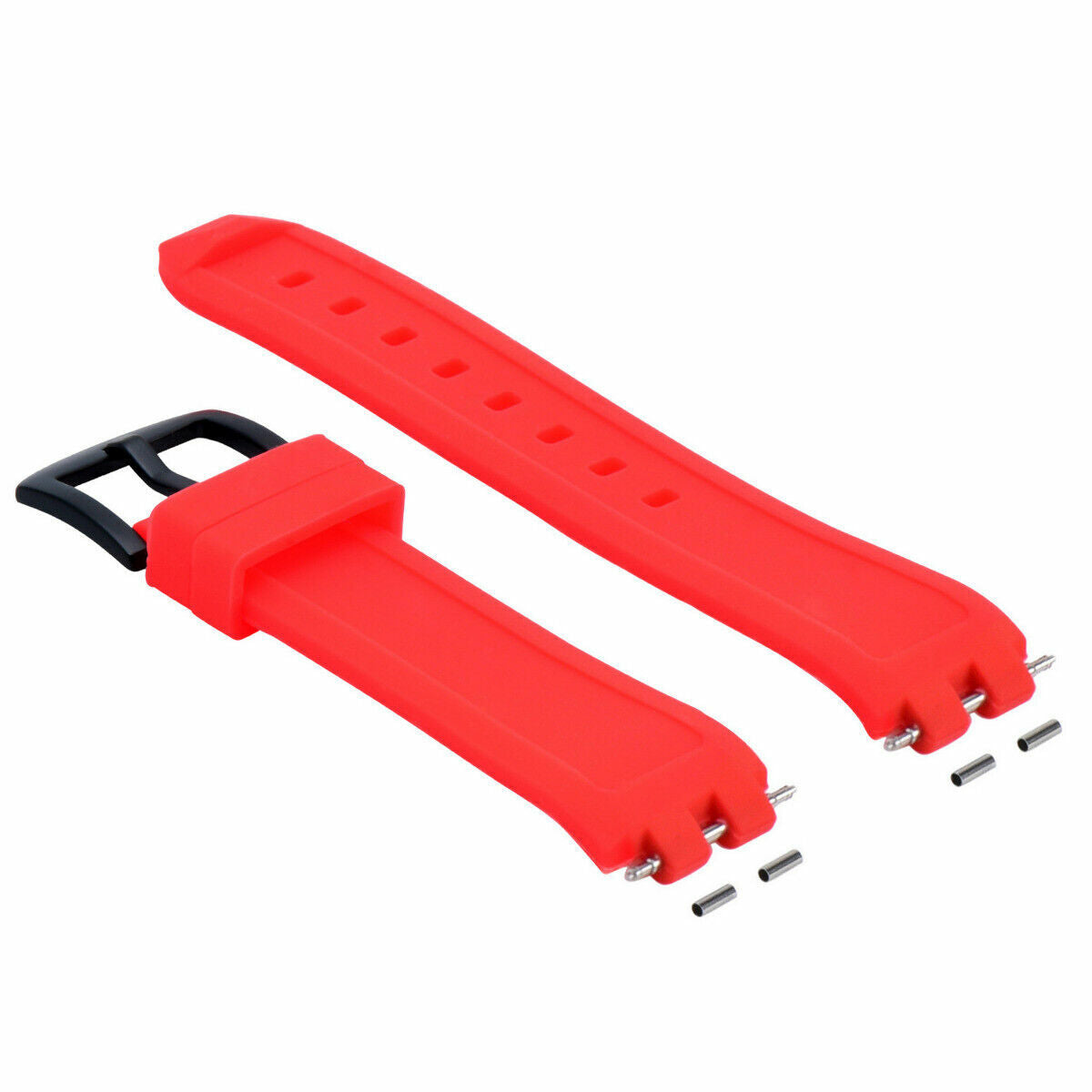 SILICONE RUBBER WATCH BAND STRAP FOR PEBBLE WATCH PVD BLACK BUCKLE RED