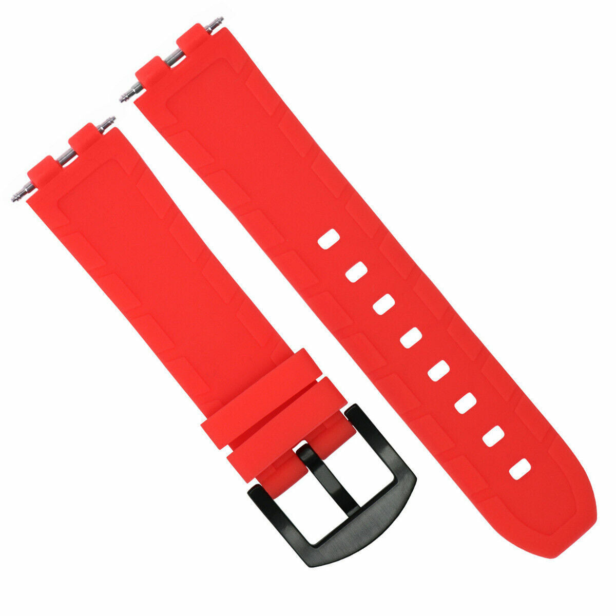 SILICONE RUBBER WATCH BAND STRAP FOR PEBBLE WATCH PVD BLACK BUCKLE RED