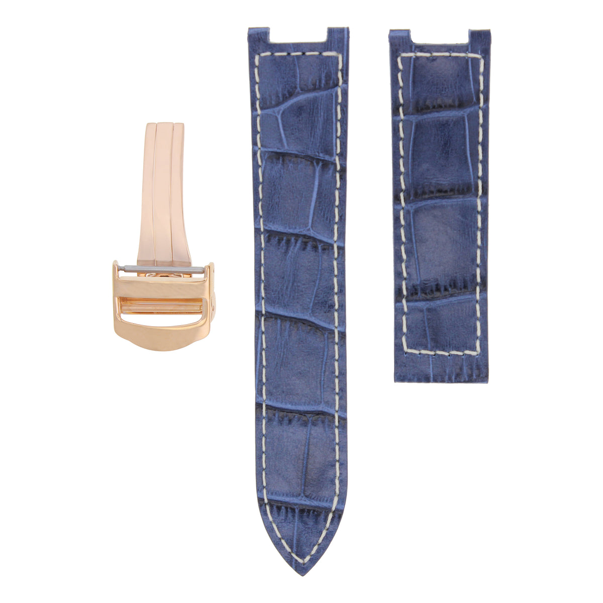 Leather Watch Band Strap For Cartier Pasha 2377 18mm Rose Gold Deployment Clasp